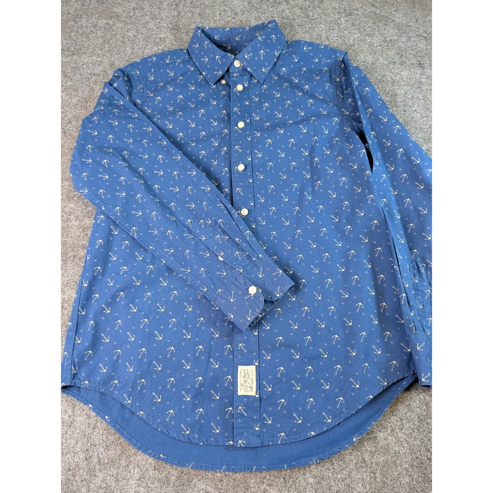 Polo Ralph Lauren Blue Anchor Print Button Down Shirt Womens L14-16 Nautical EUC